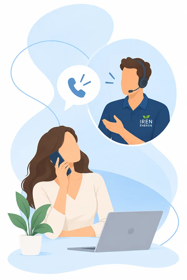 Cliente échangeant par téléphone avec un conseiller IREN Énergie au sujet de son projet énergétique