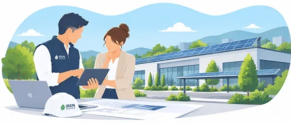 Conseiller accompagnant une professionnelle dans l’étude et le dimensionnement d’une installation photovoltaïque pour son bâtiment