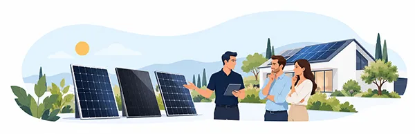 Conseiller et professionnel étudiant un projet de panneaux photovoltaïques pour un bâtiment d’entreprise